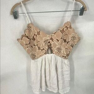 Tularosa Cream Camisole with Tan Floral Lace Bodice